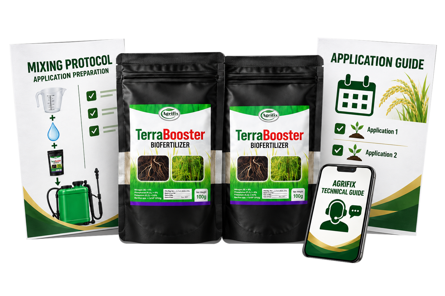 TerraBooster packs with preparation and application guides